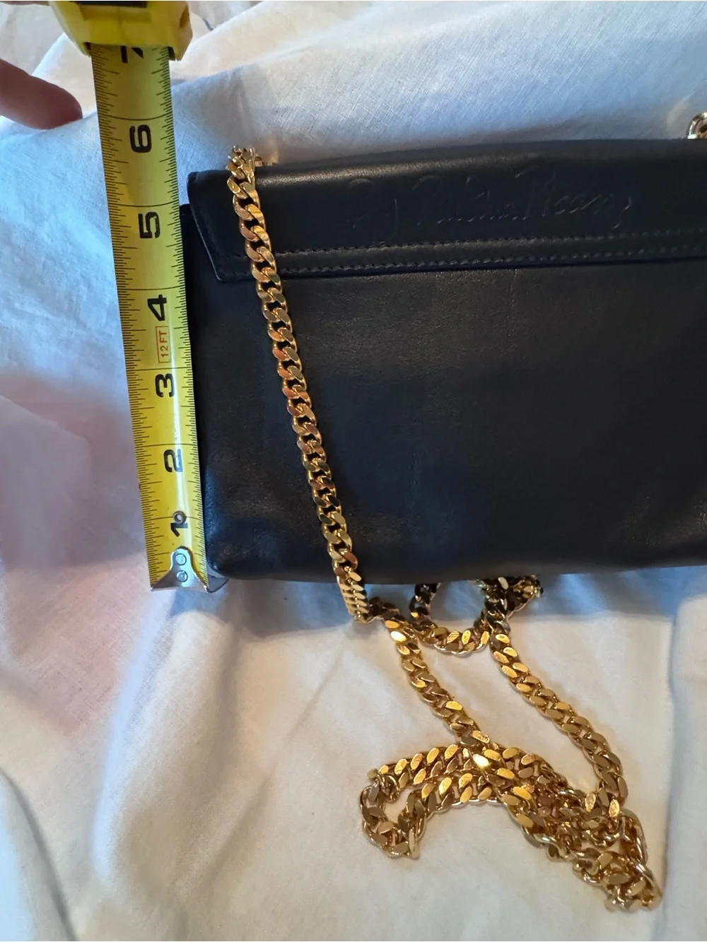 Paloma Picasso Black Leather Crossbody with Gold Chain